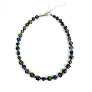 Green Pyrite Amethyst Iolite Pearl Bead Necklace